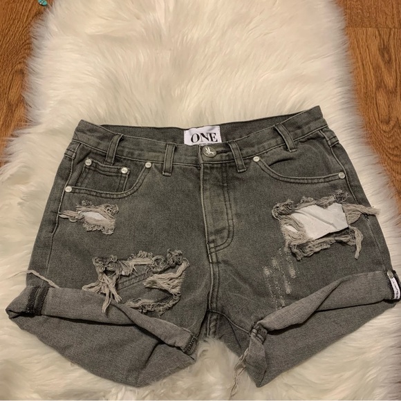 One Teaspoon Gray Shorts 25 Intentional distressed, ripped, rolled up hem - Picture 2 of 11